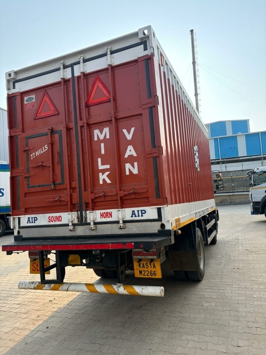 Rear doors of a milk van container truck